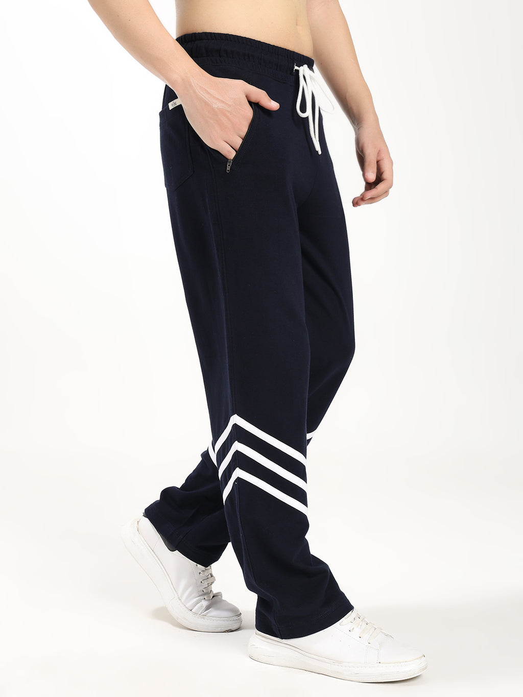 Men's Straight Fit Track Pant with Stripe Detail Elastic Waist Drawstring Sports Lower