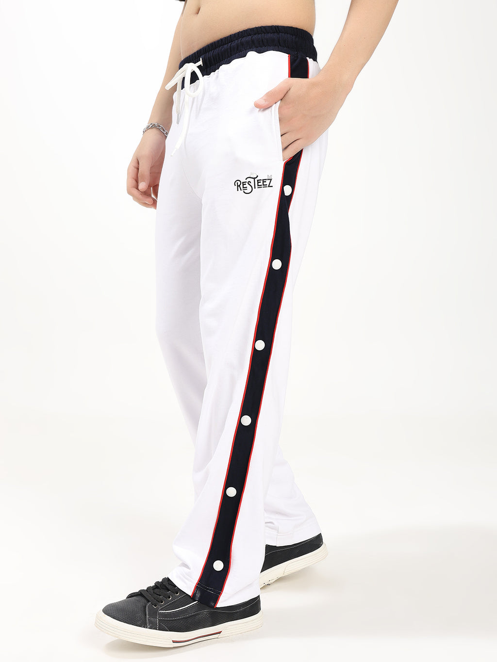 Men's Regular Fit Snap Button Track Pants | Side Panel Sports Lower | Casual & Activewear