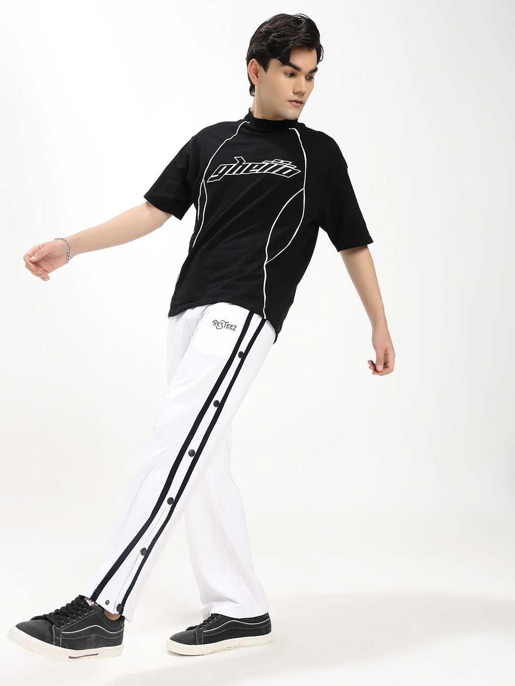 Resteez Men's Premium White Tearaway Track Pant | Side Snap Button Track Pants