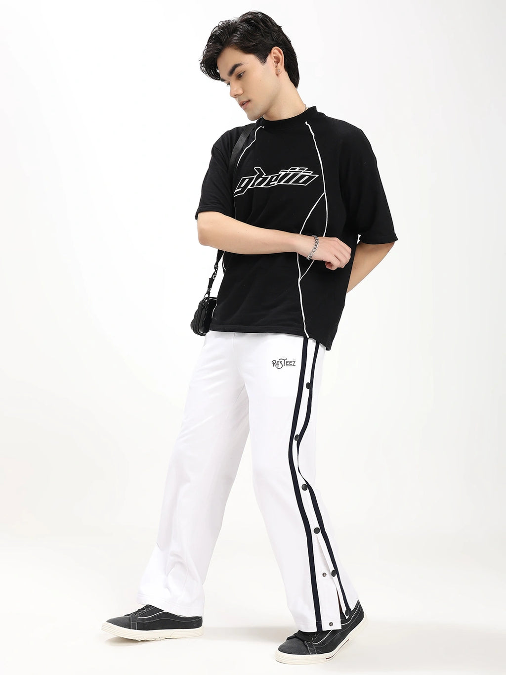 Resteez Men's Premium White Tearaway Track Pant | Side Snap Button Track Pants