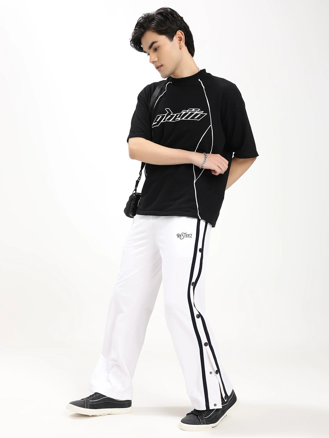 Resteez Men's Premium White Tearaway Track Pant | Side Snap Button Track Pants