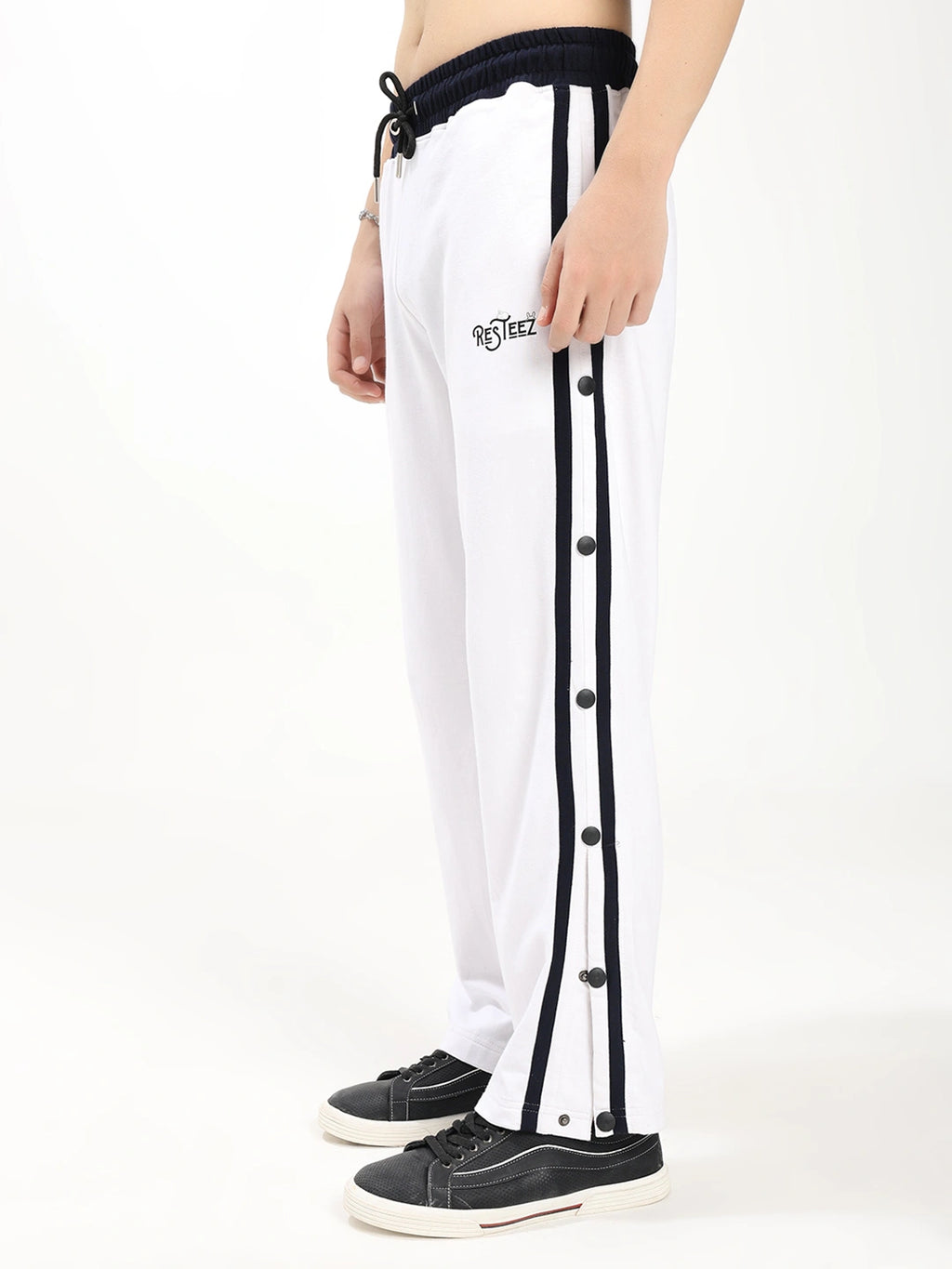 Resteez Men's Premium White Tearaway Track Pant | Side Snap Button Track Pants