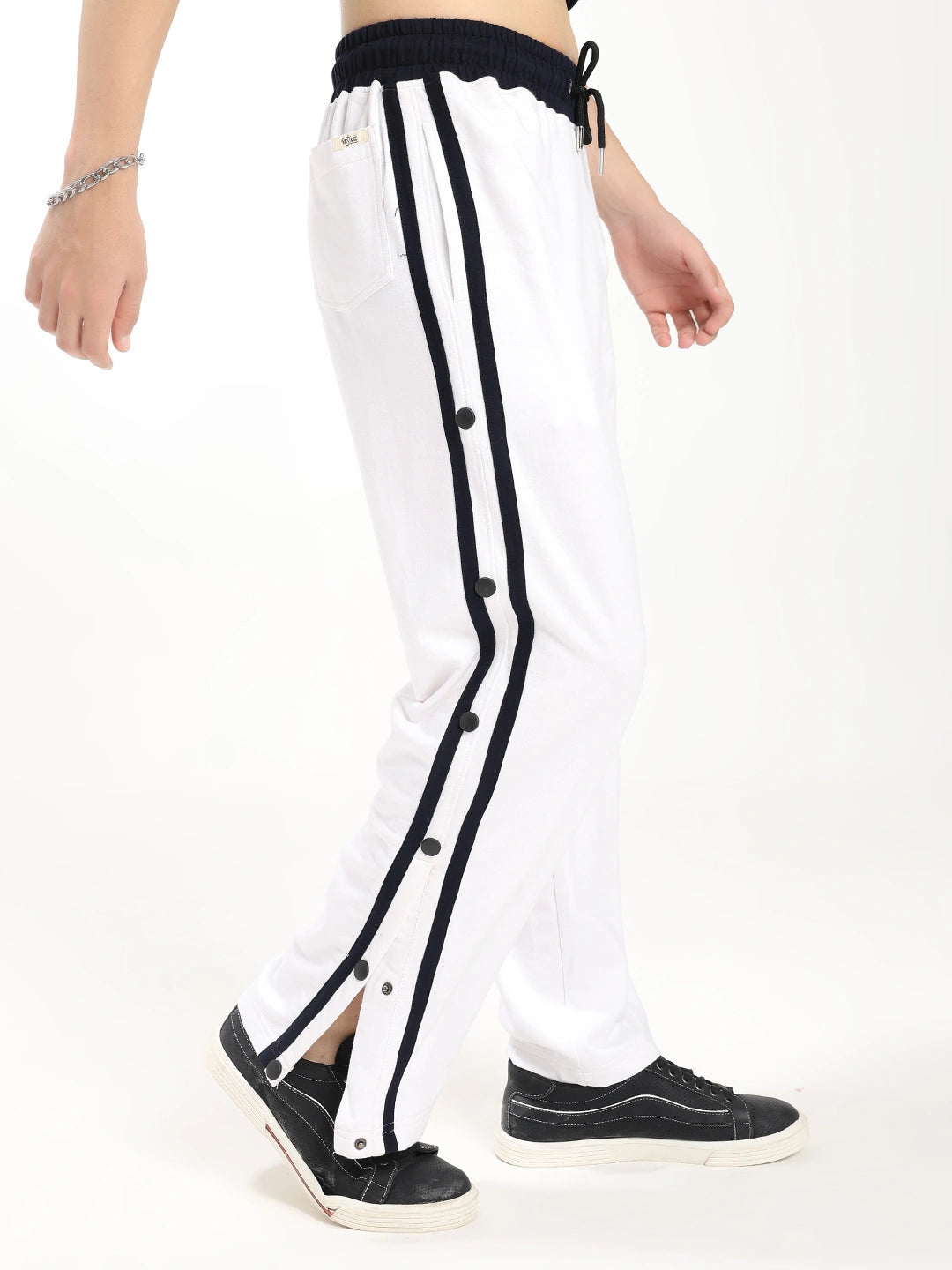 Resteez Men's Premium White Tearaway Track Pant | Side Snap Button Track Pants