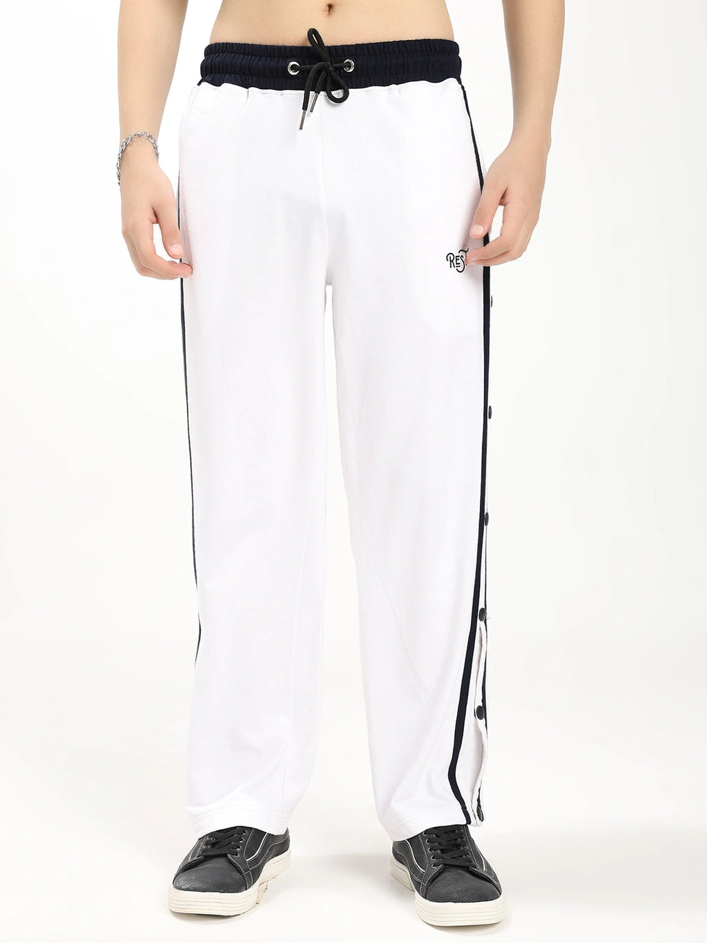 Resteez Men's Premium White Tearaway Track Pant | Side Snap Button Track Pants