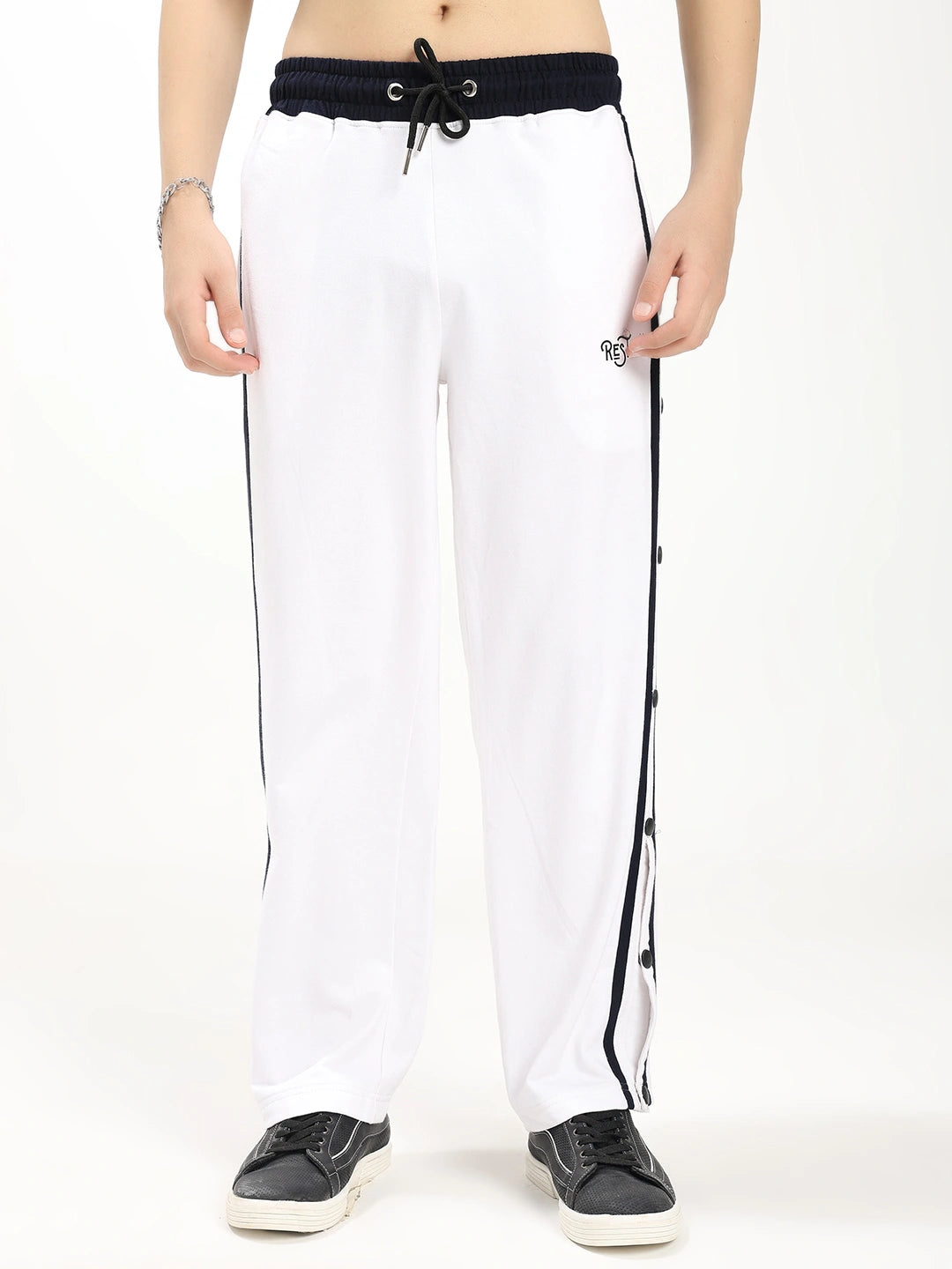 Resteez Men's Premium White Tearaway Track Pant | Side Snap Button Track Pants