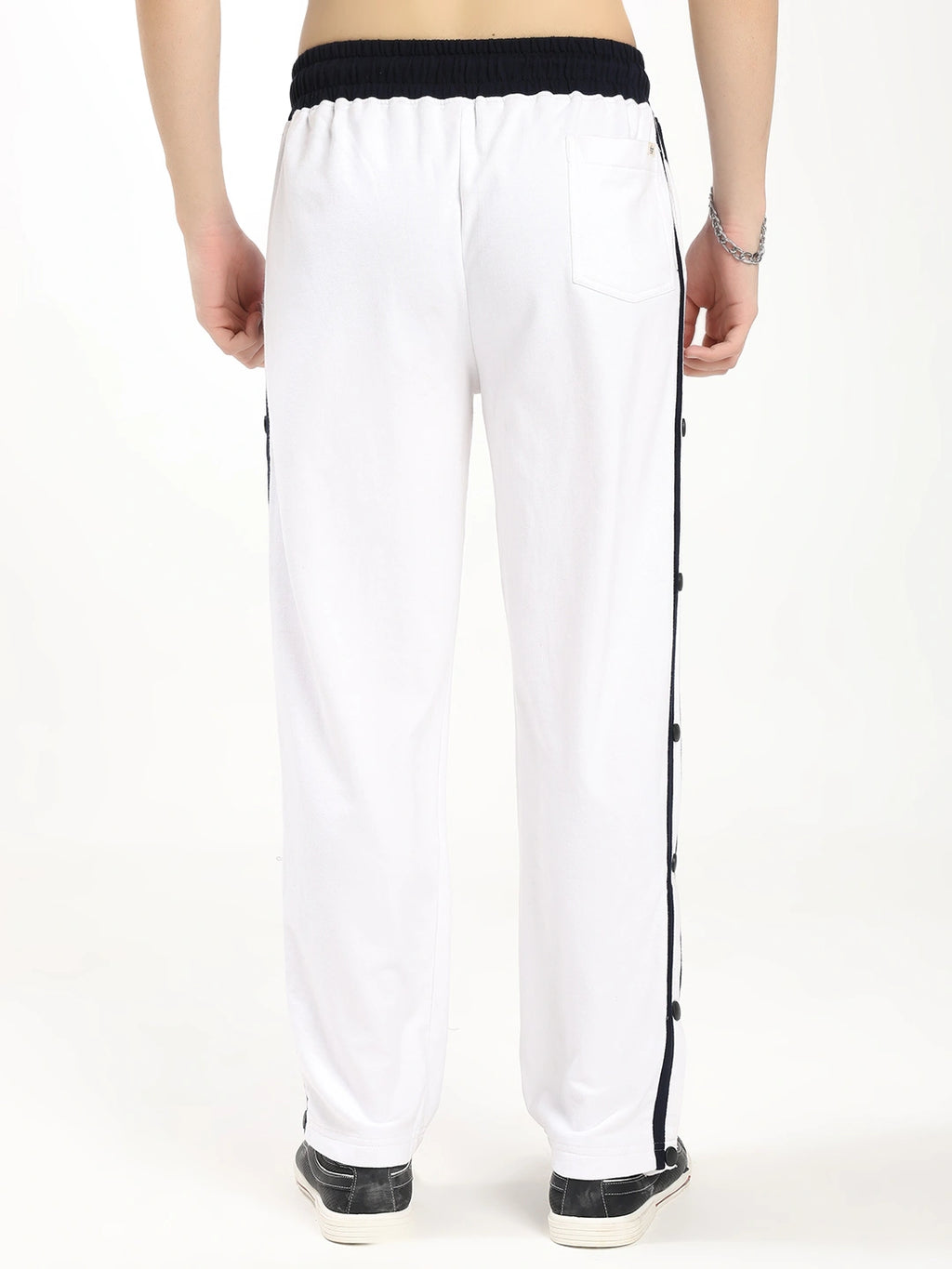 Resteez Men's Premium White Tearaway Track Pant | Side Snap Button Track Pants