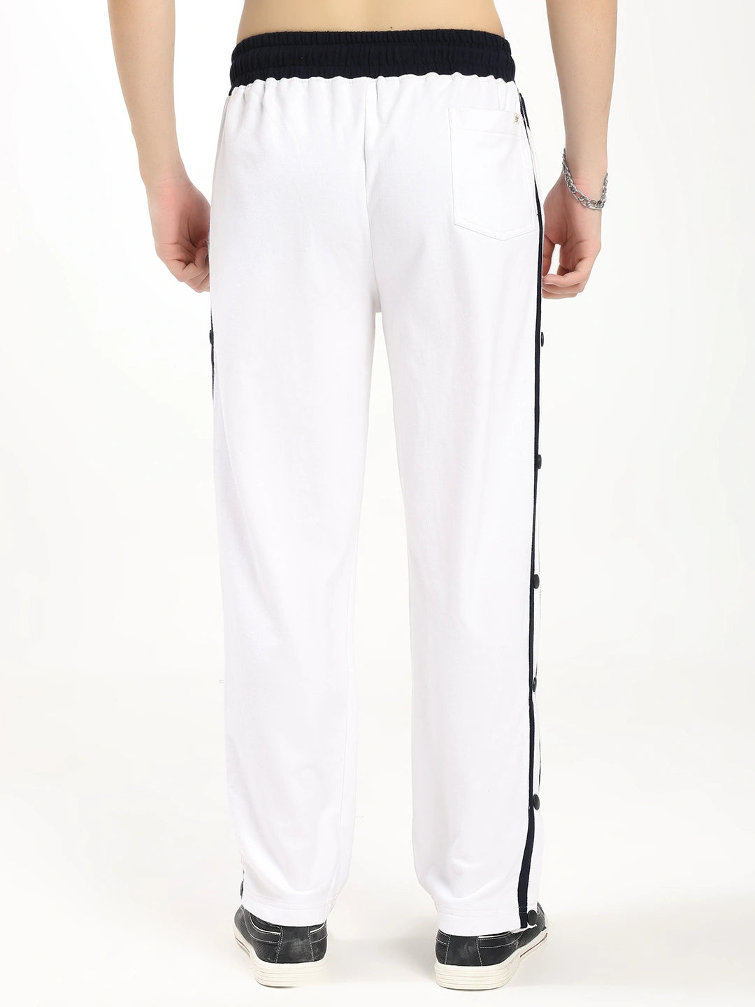 Resteez Men's Premium White Tearaway Track Pant | Side Snap Button Track Pants