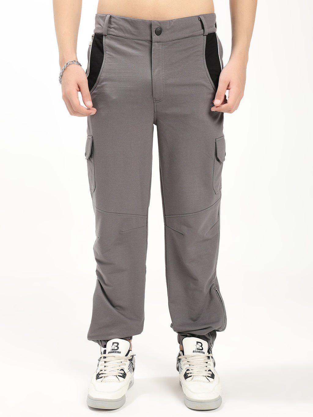 Men Cotton Blend Cargo Track Pant with Multi-Pocket Design