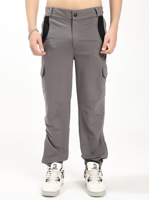 Men Cotton Blend Cargo Track Pant with Multi-Pocket Design