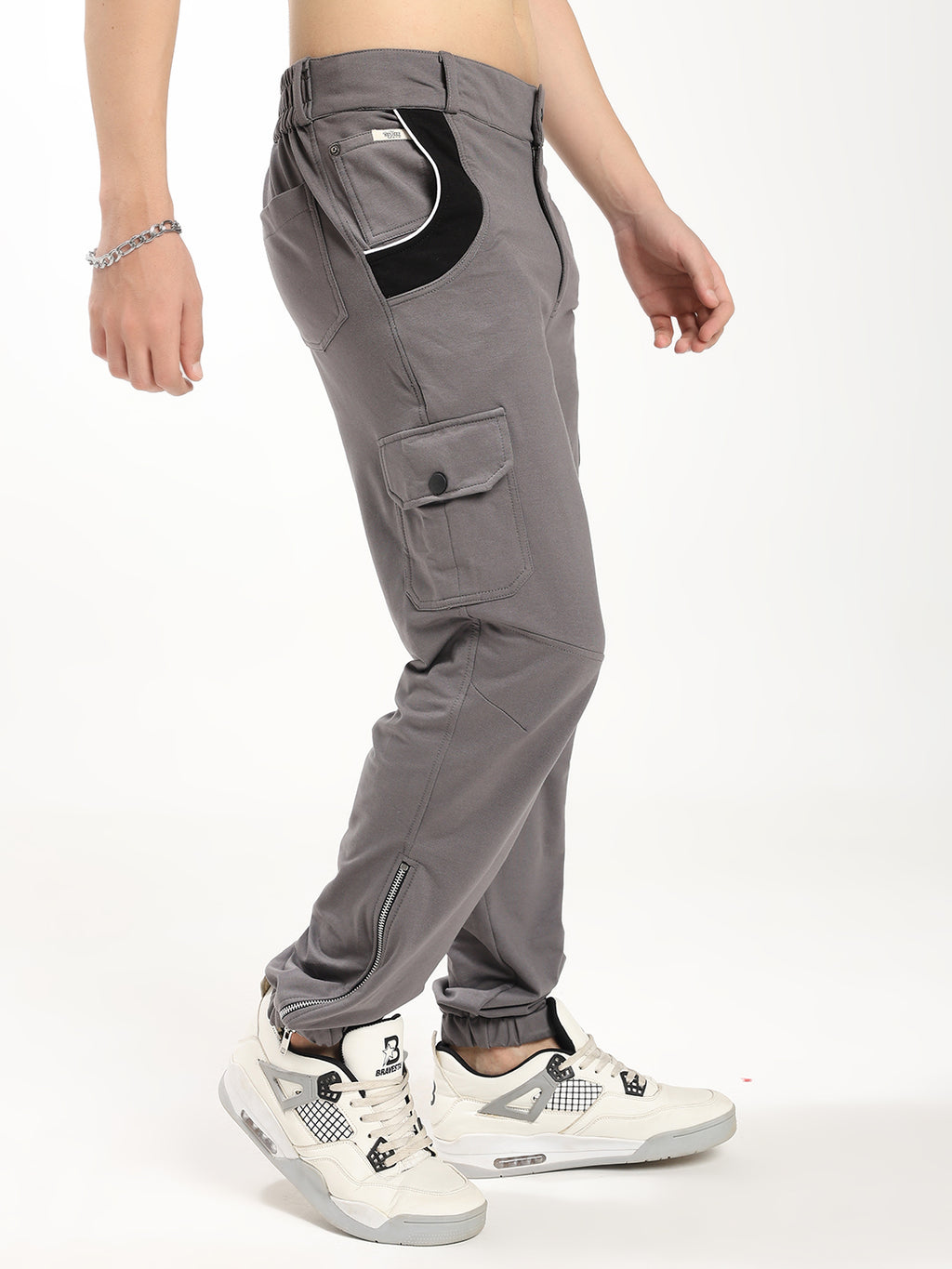 Men Cotton Blend Cargo Track Pant with Multi-Pocket Design
