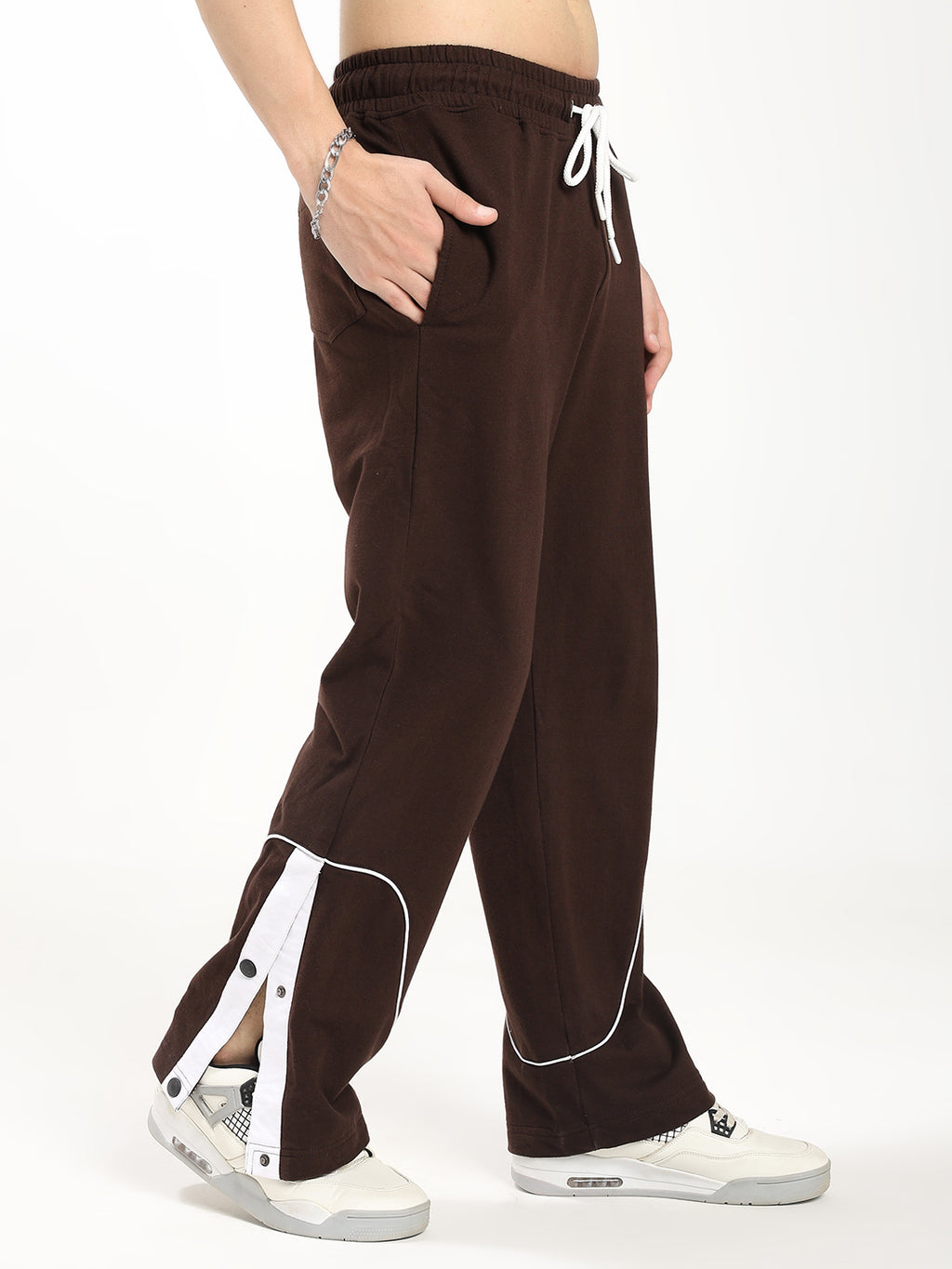 Men's Regular Fit Track Pants with Snap Button Hem | Drawstring Waist | Casual Sports Lower
