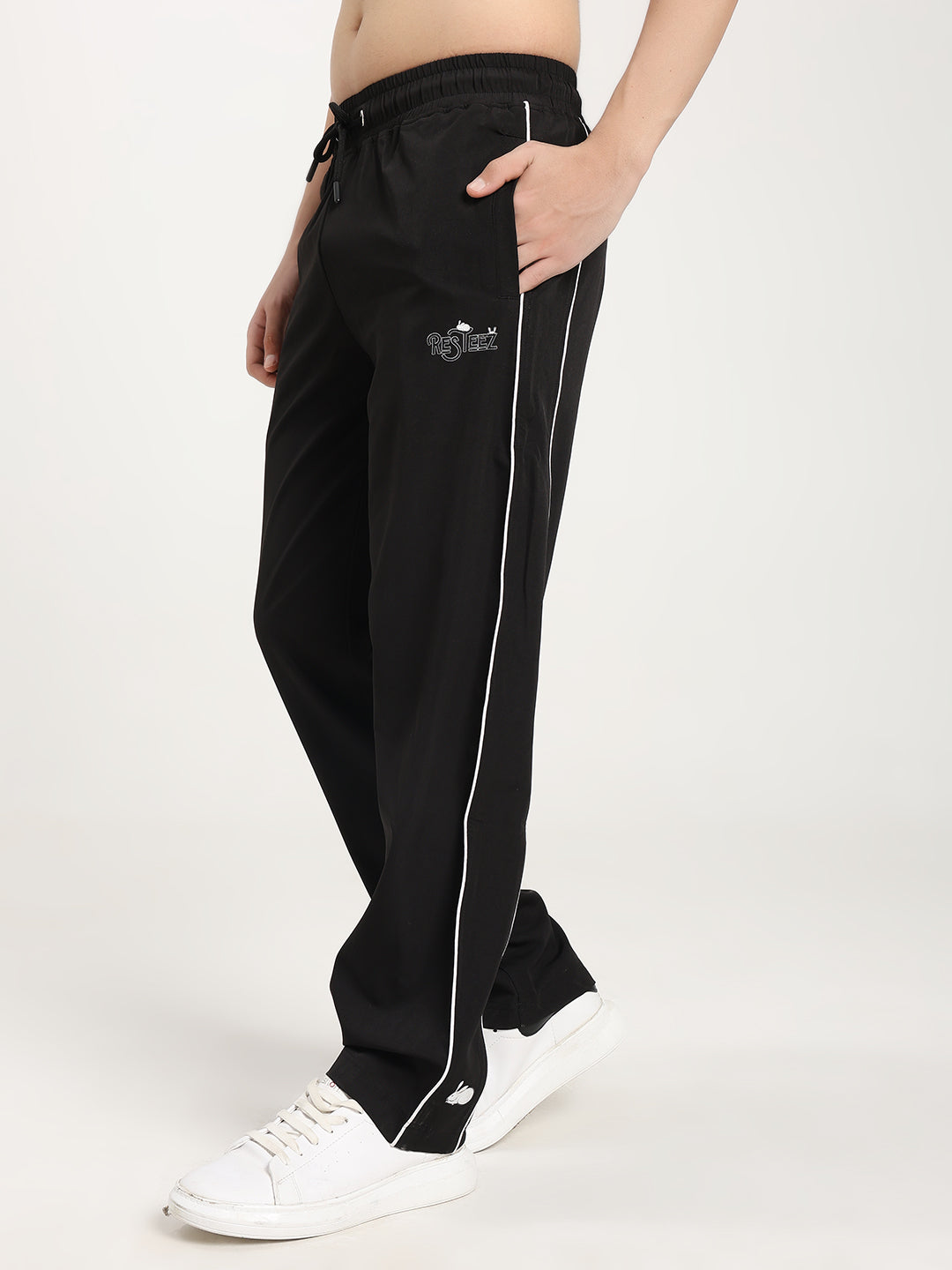 Men Regular Fit Track Pant with Contrast Side Piping and Drawstring Waist