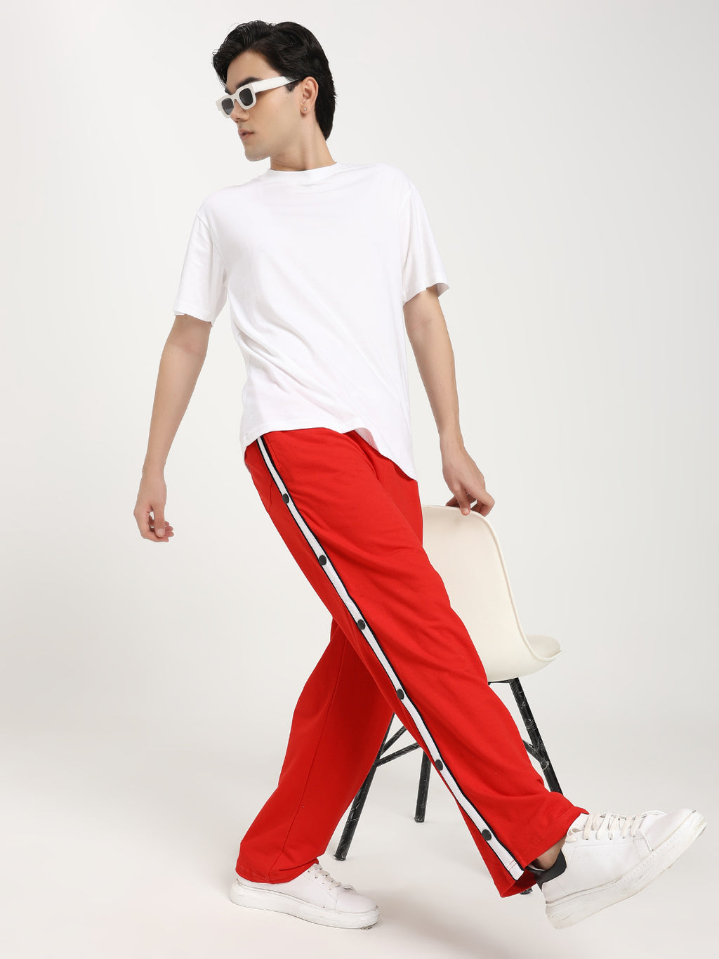 Men's Premium Relaxed Fit Snap Button Track Pants with Drawstring Waist