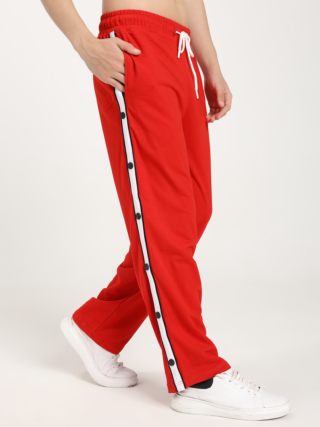 Men's Premium Relaxed Fit Snap Button Track Pants with Drawstring Waist