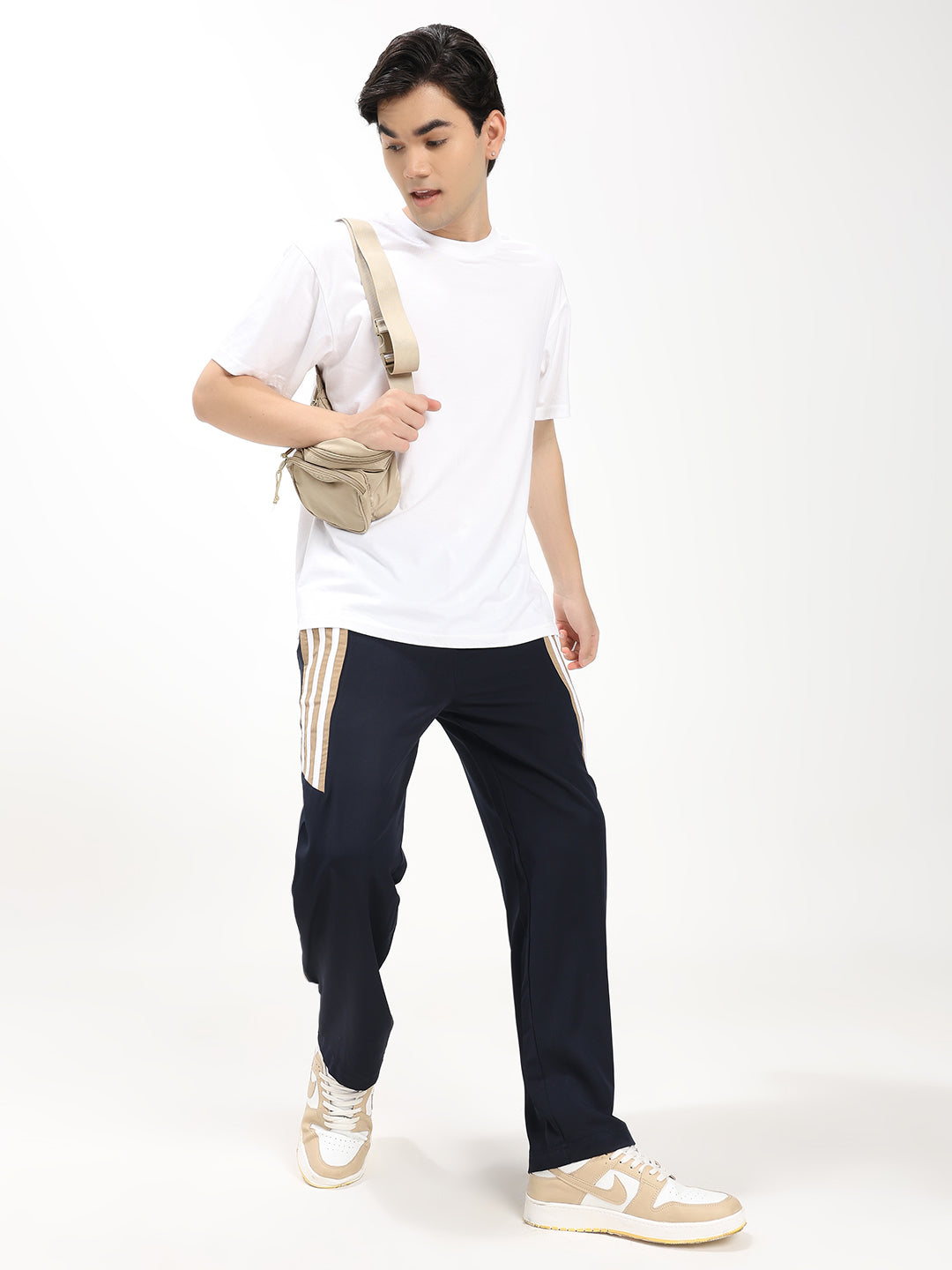 Men's Premium Straight Fit Track Pant with Side Stripe Design Elastic Waist and Drawstring