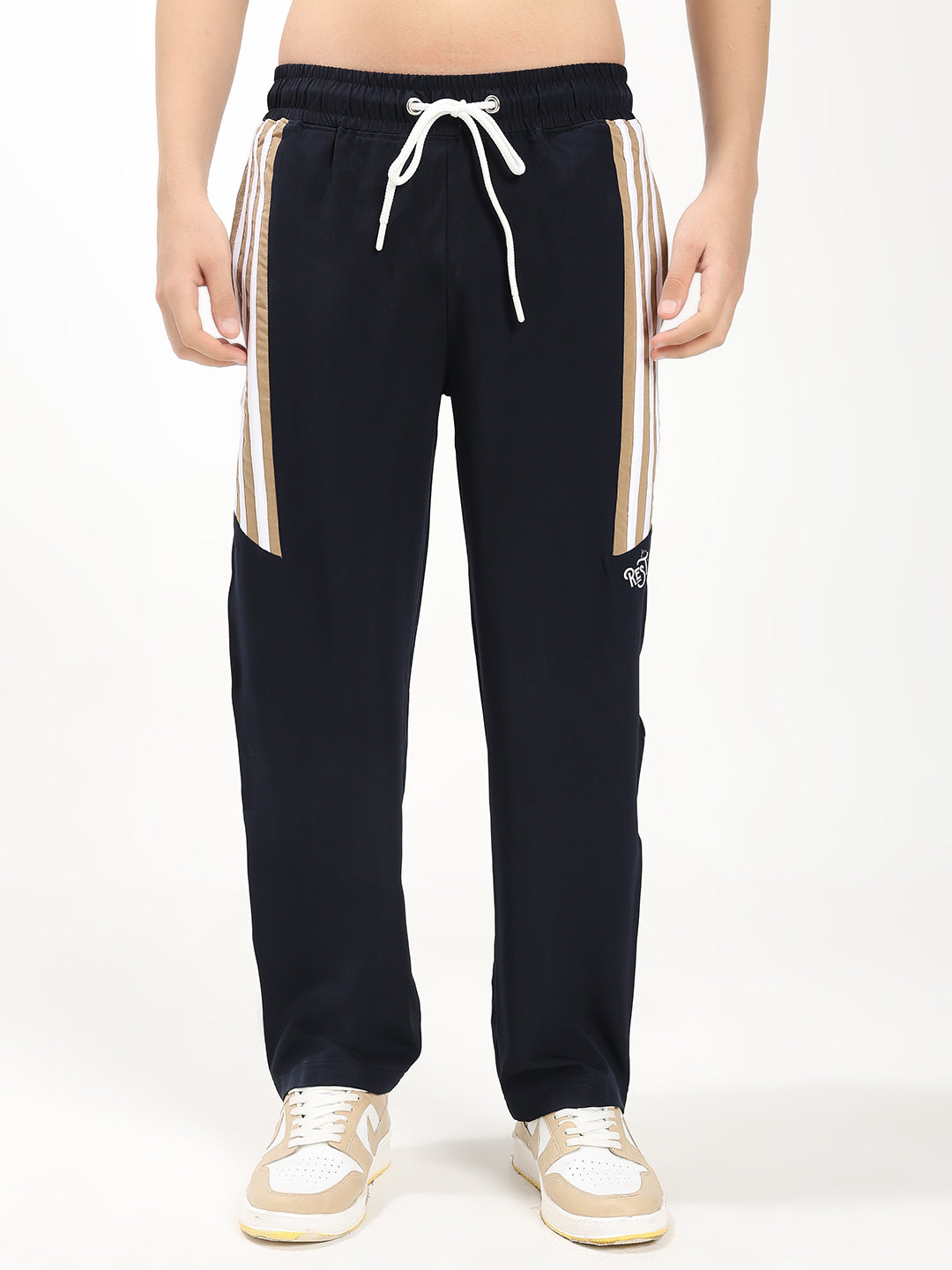 Men's Premium Straight Fit Track Pant with Side Stripe Design Elastic Waist and Drawstring