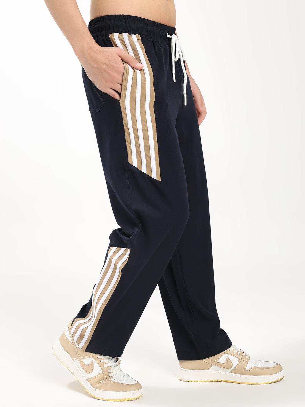 Men's Premium Straight Fit Track Pant with Side Stripe Design Elastic Waist and Drawstring