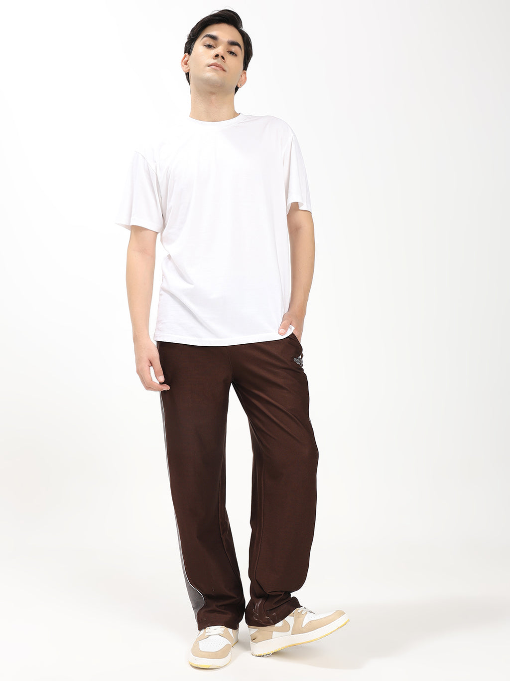 Men's Straight Fit Track Pant with Contrast Side Panel Elastic Waist Drawstring Sports Lower