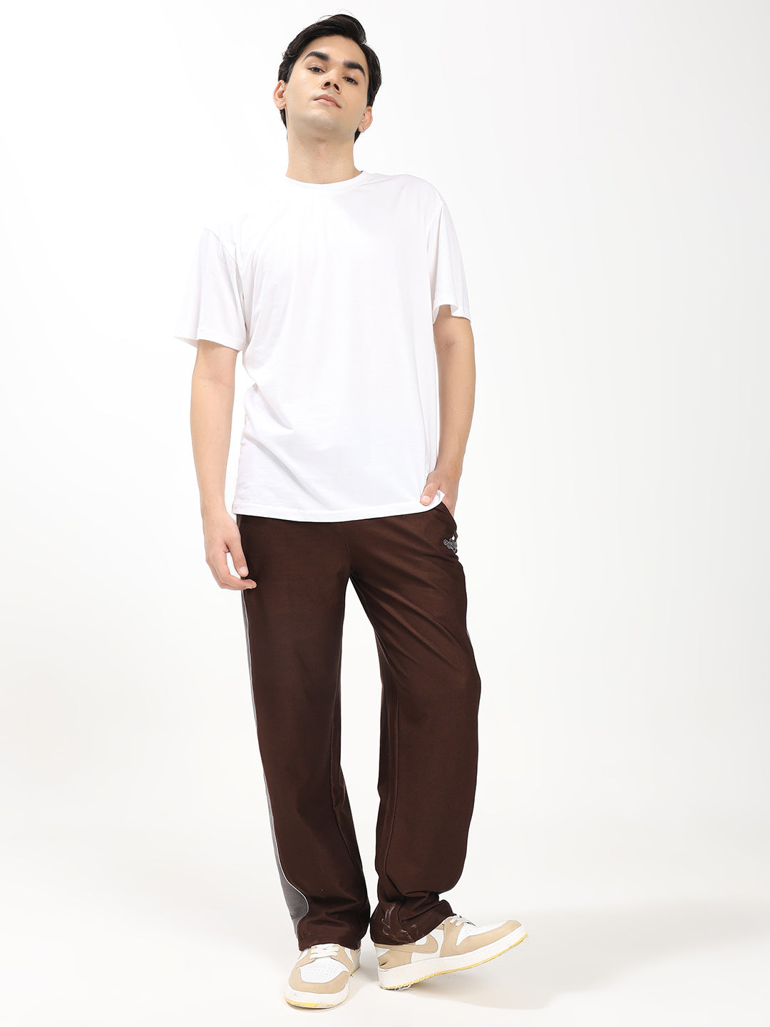 Men's Straight Fit Track Pant with Contrast Side Panel Elastic Waist Drawstring Sports Lower