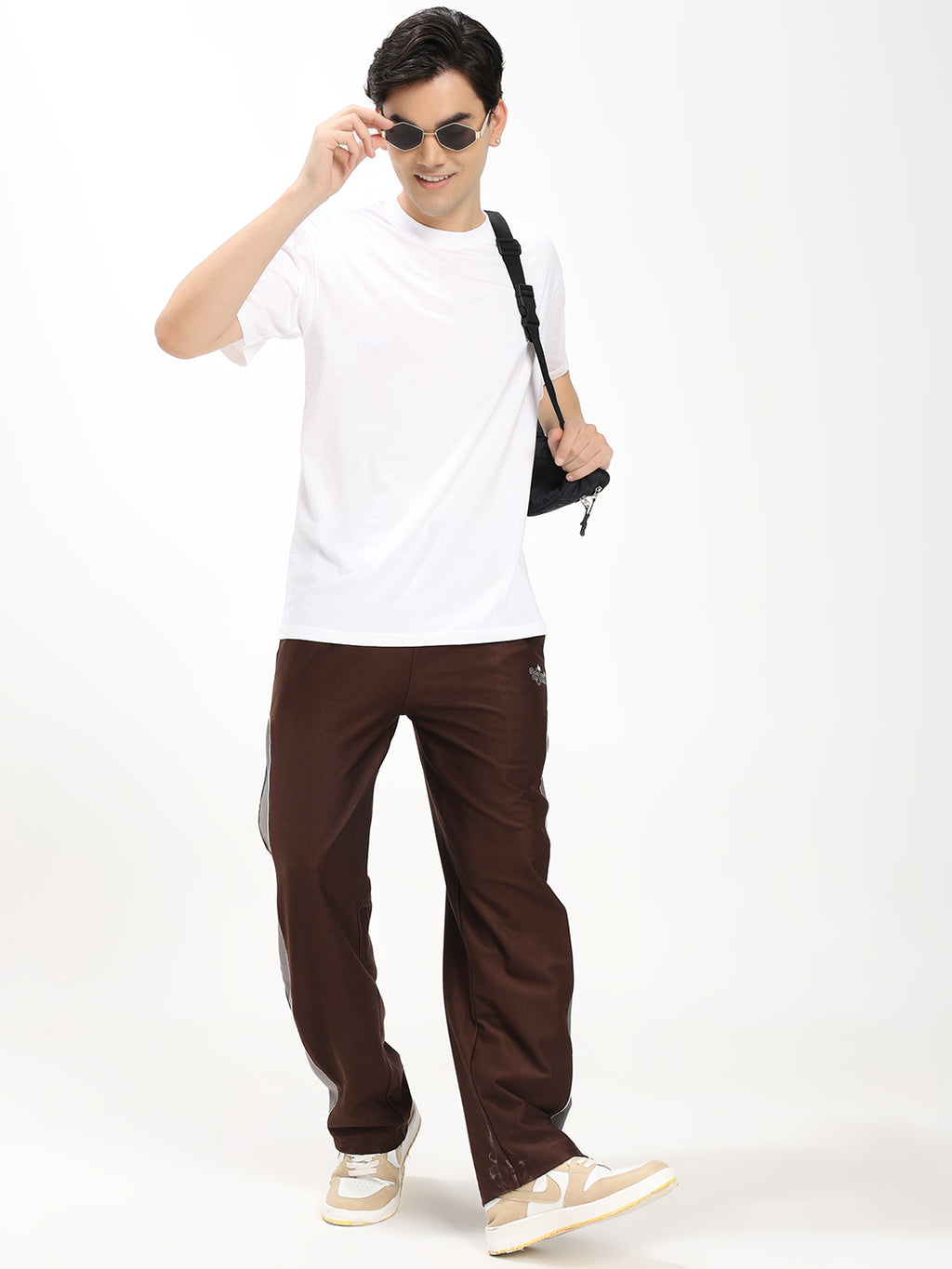 Men's Straight Fit Track Pant with Contrast Side Panel Elastic Waist Drawstring Sports Lower