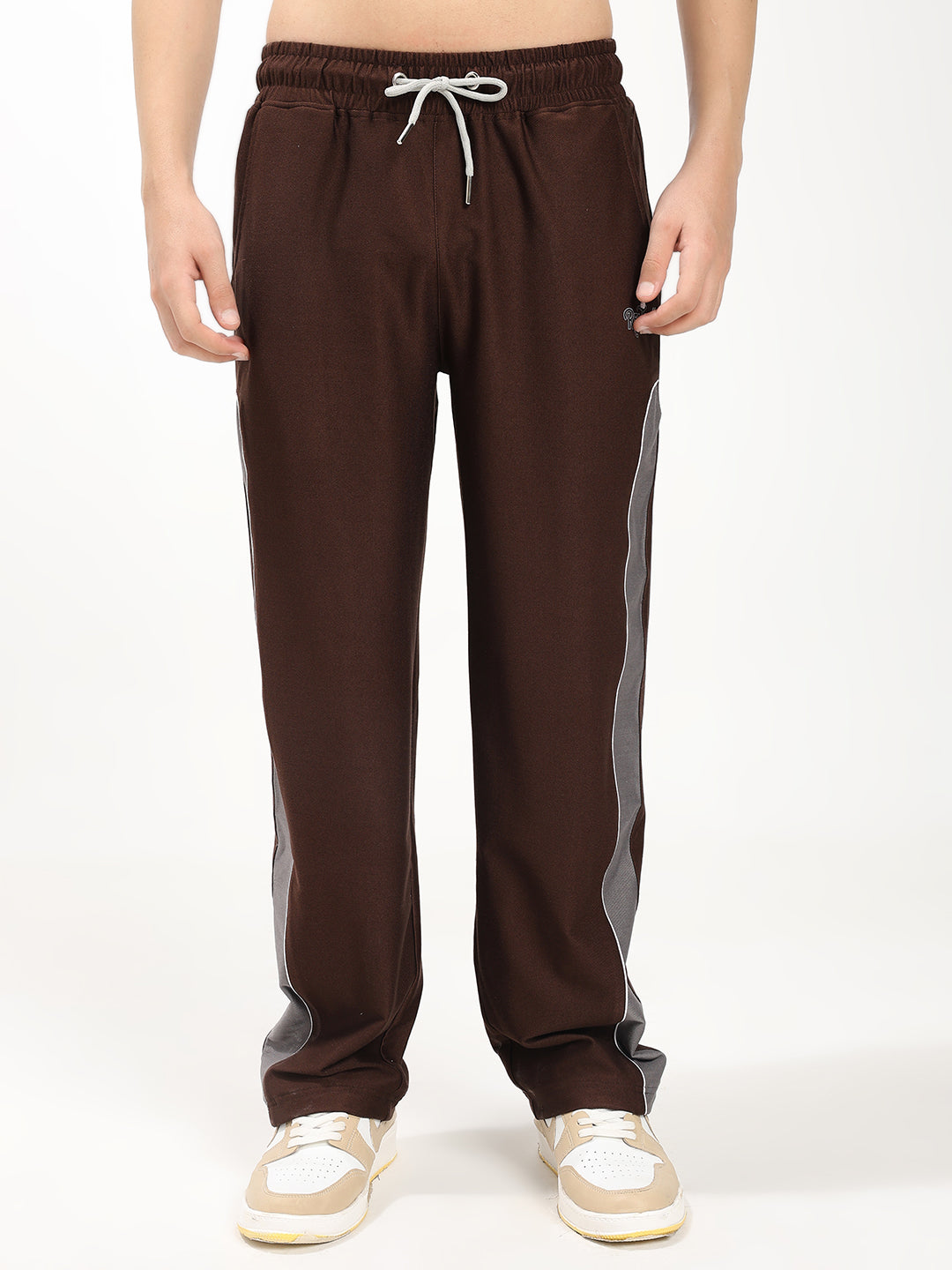 Men's Straight Fit Track Pant with Contrast Side Panel Elastic Waist Drawstring Sports Lower