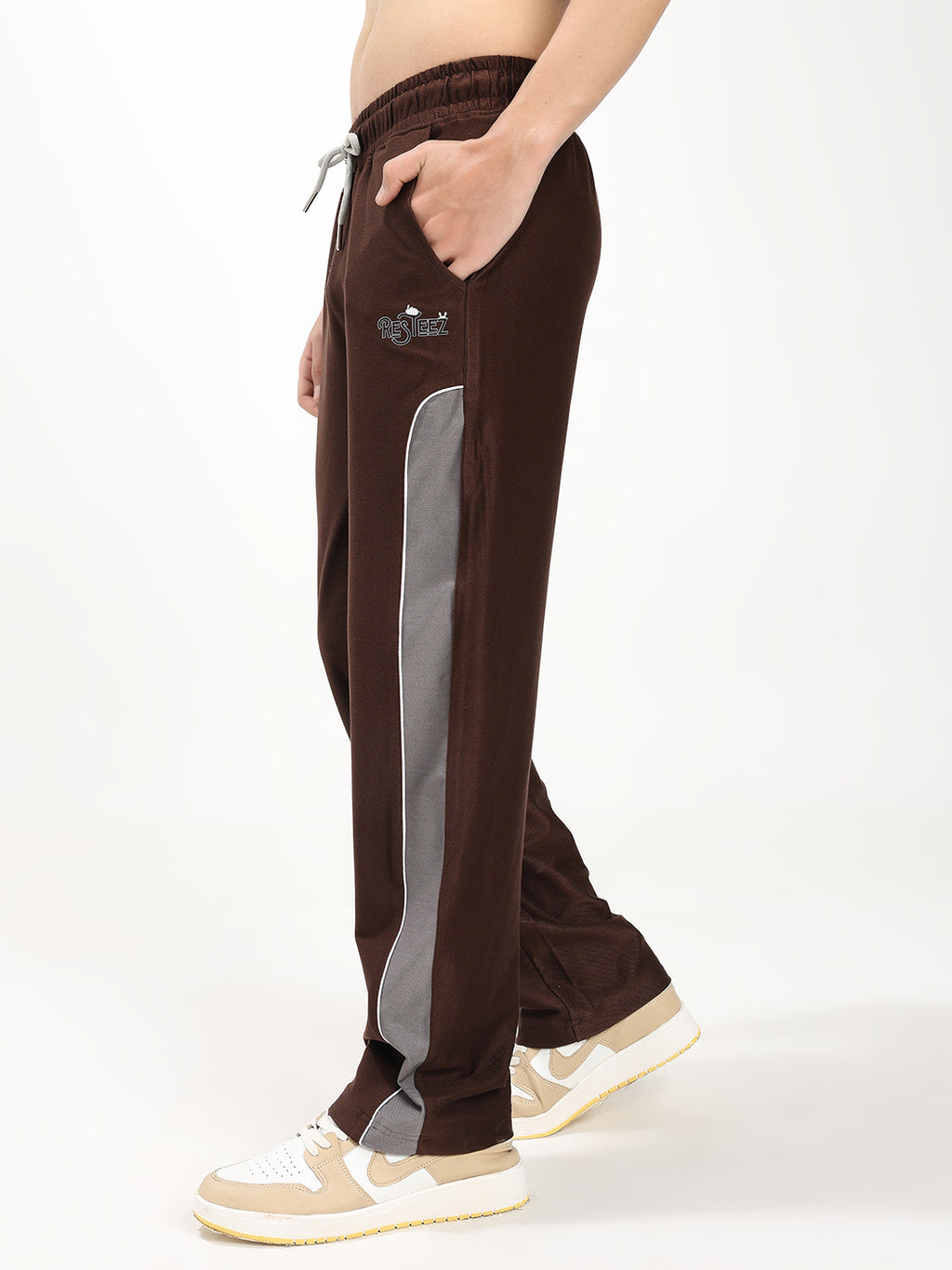Men's Straight Fit Track Pant with Contrast Side Panel Elastic Waist Drawstring Sports Lower