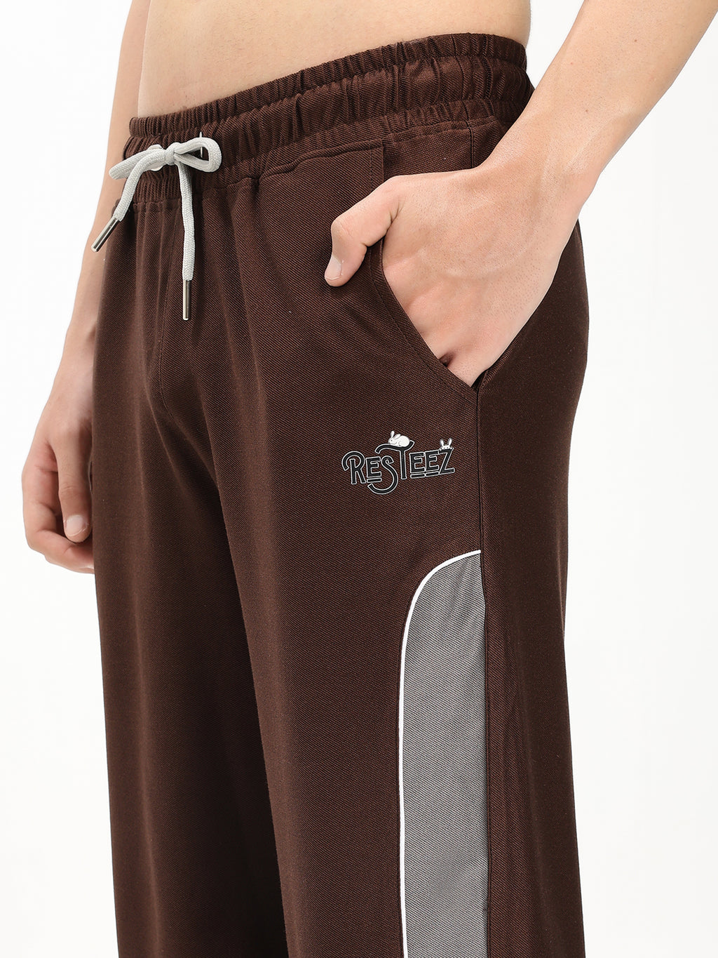 Men's Straight Fit Track Pant with Contrast Side Panel Elastic Waist Drawstring Sports Lower