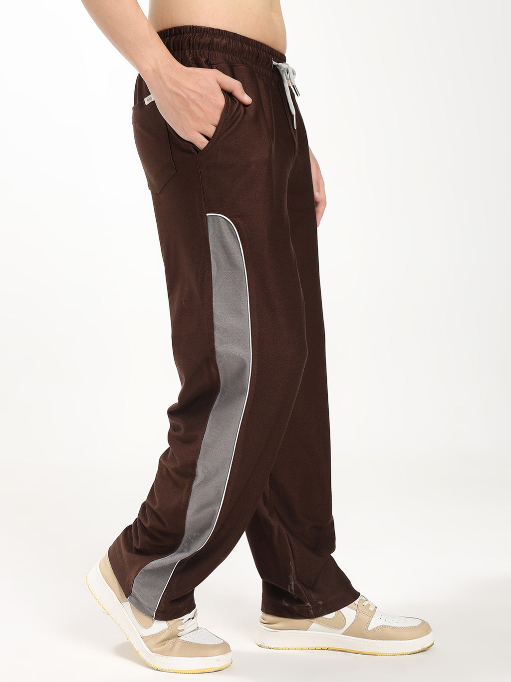 Men's Straight Fit Track Pant with Contrast Side Panel Elastic Waist Drawstring Sports Lower