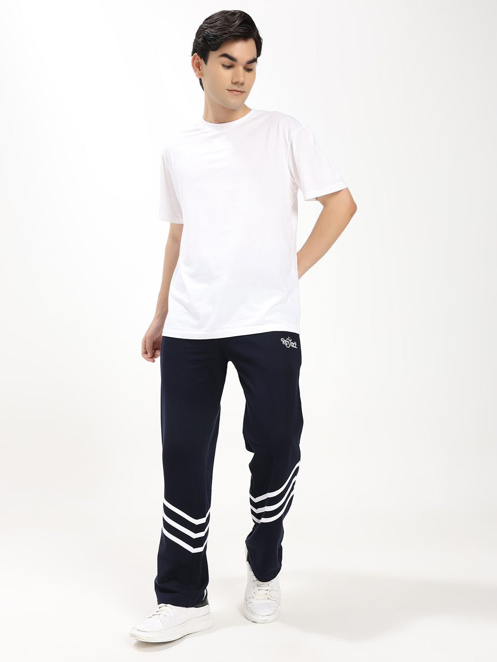 Men's Straight Fit Track Pant with Stripe Detail Elastic Waist Drawstring Sports Lower
