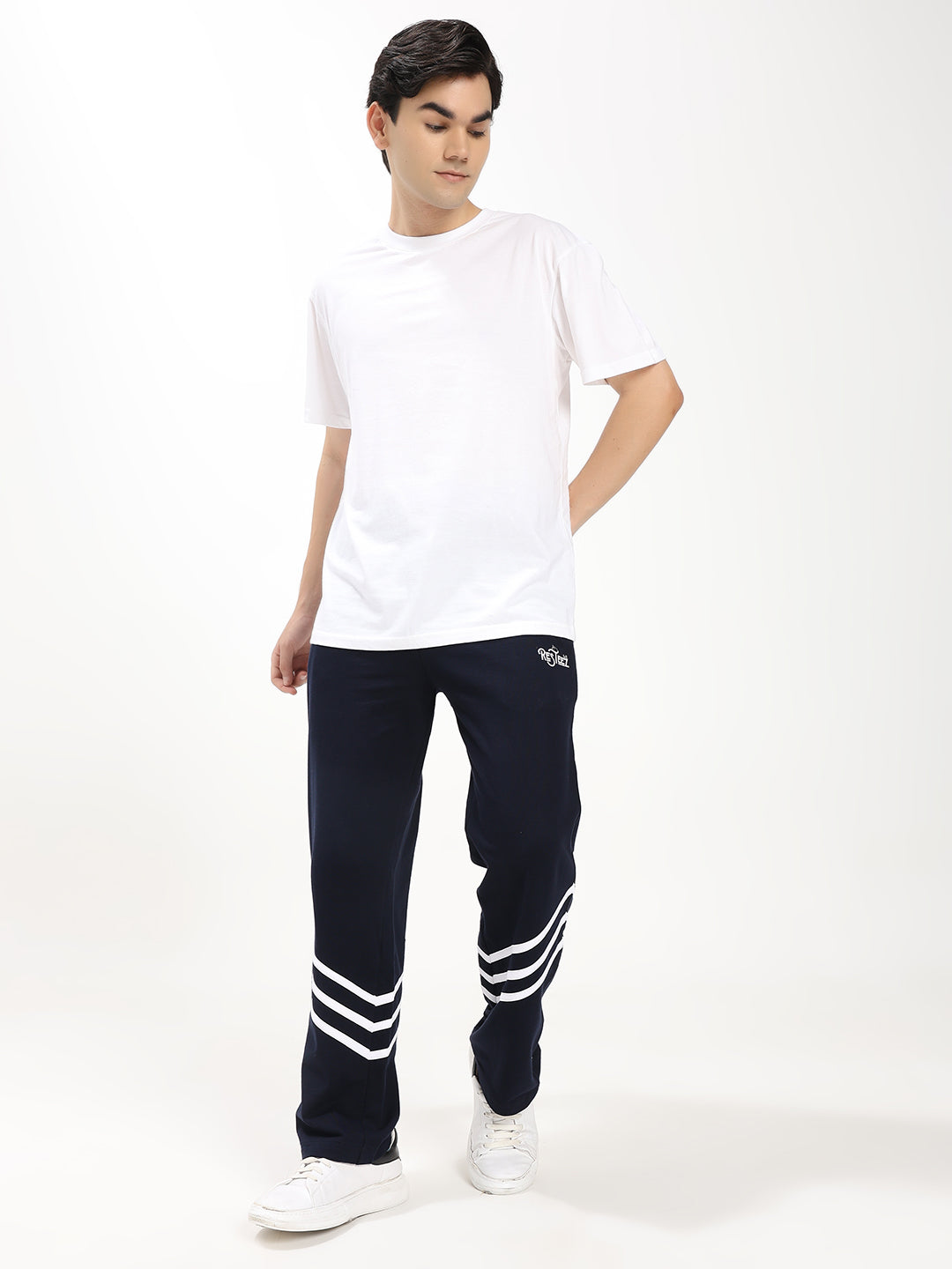 Men's Straight Fit Track Pant with Stripe Detail Elastic Waist Drawstring Sports Lower