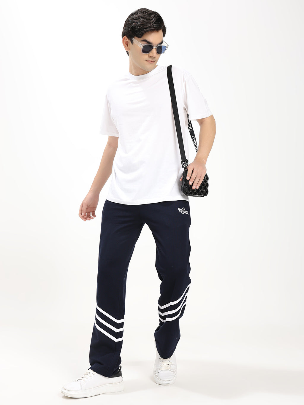 Men's Straight Fit Track Pant with Stripe Detail Elastic Waist Drawstring Sports Lower