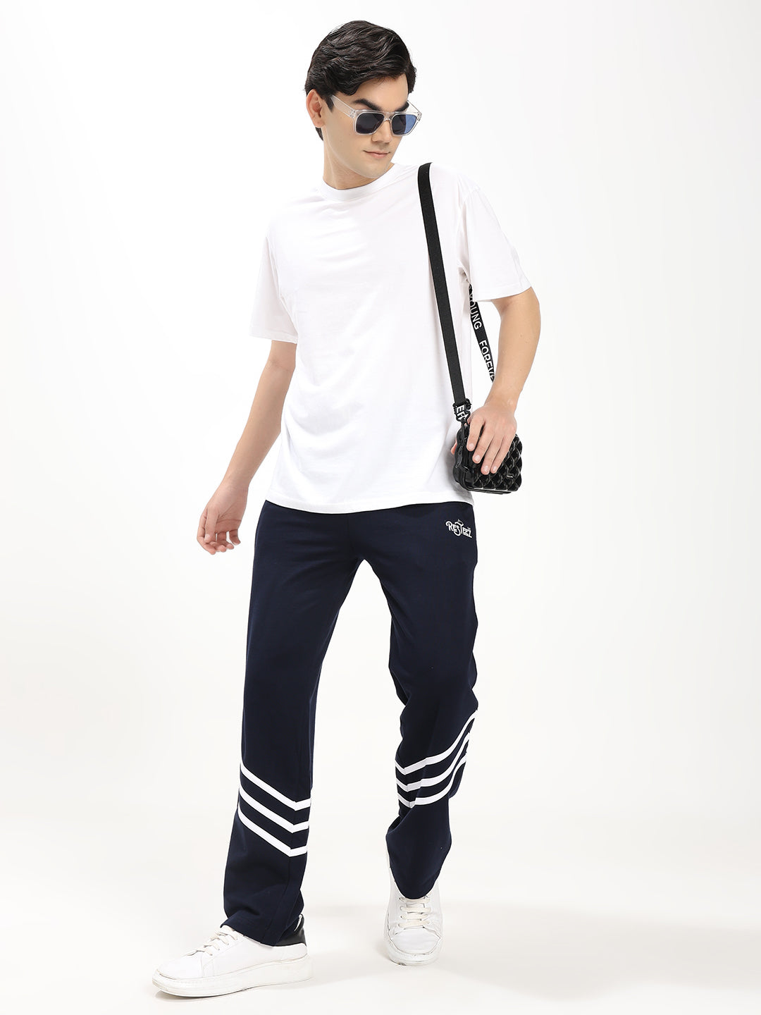 Men's Straight Fit Track Pant with Stripe Detail Elastic Waist Drawstring Sports Lower