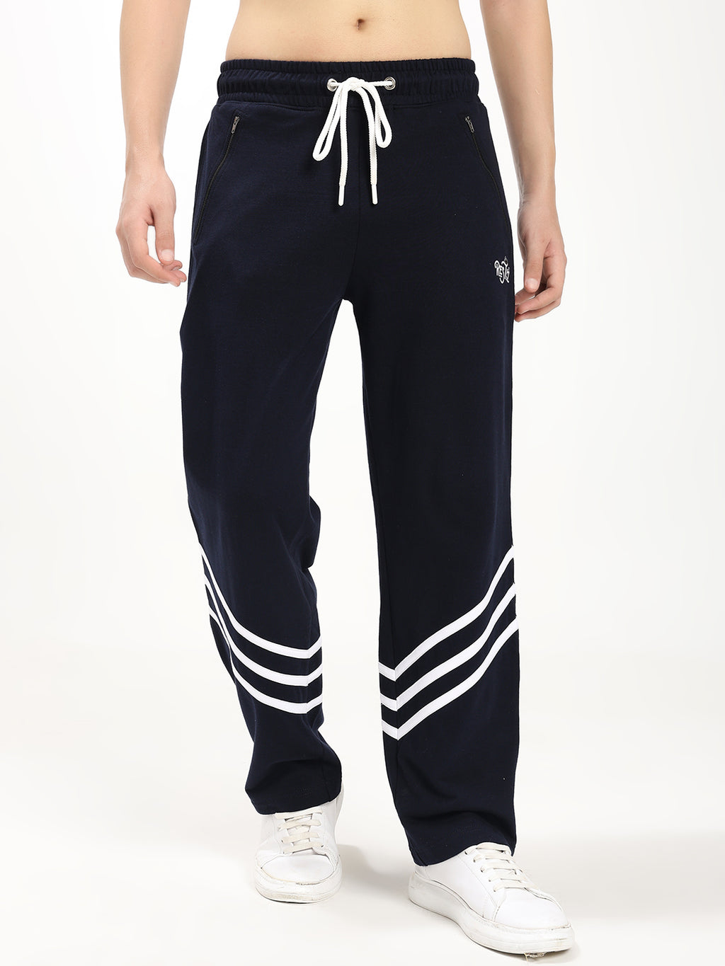 Men's Straight Fit Track Pant with Stripe Detail Elastic Waist Drawstring Sports Lower