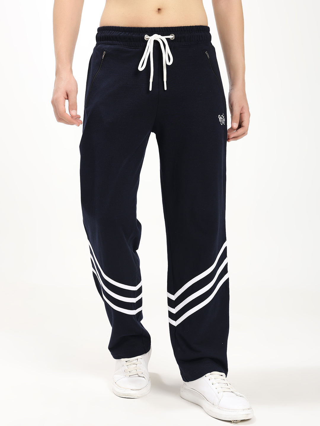 Men's Straight Fit Track Pant with Stripe Detail Elastic Waist Drawstring Sports Lower