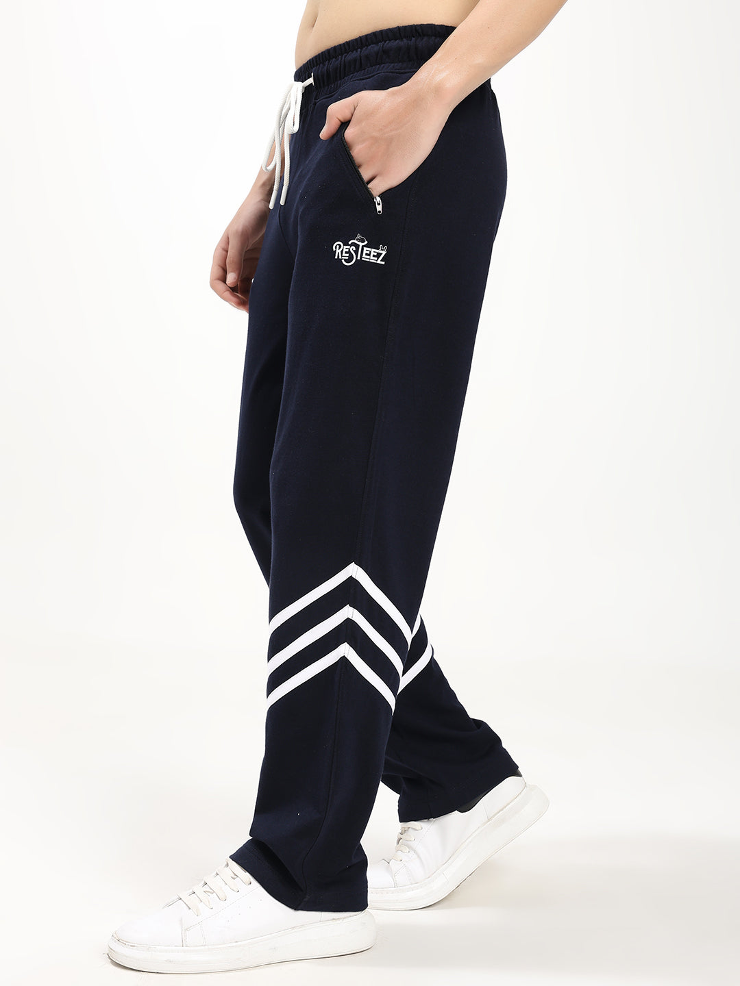 Men's Straight Fit Track Pant with Stripe Detail Elastic Waist Drawstring Sports Lower