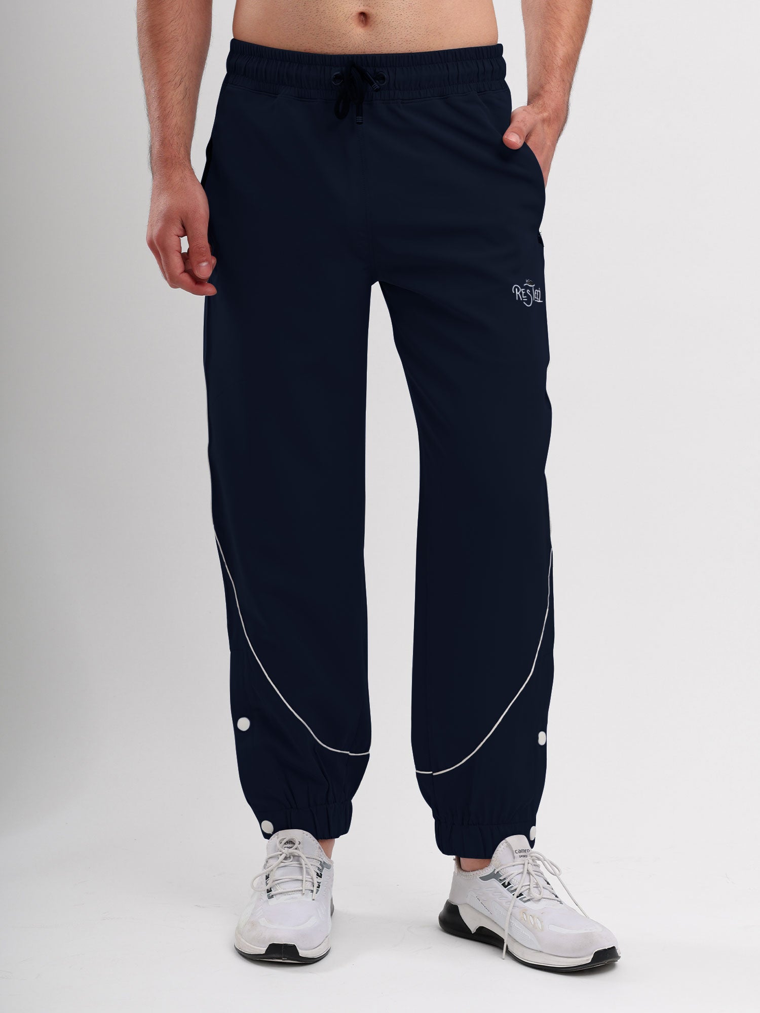 Men Active Jogger Track Pant with Reflective Piping Elastic Cuff and Zip Pockets