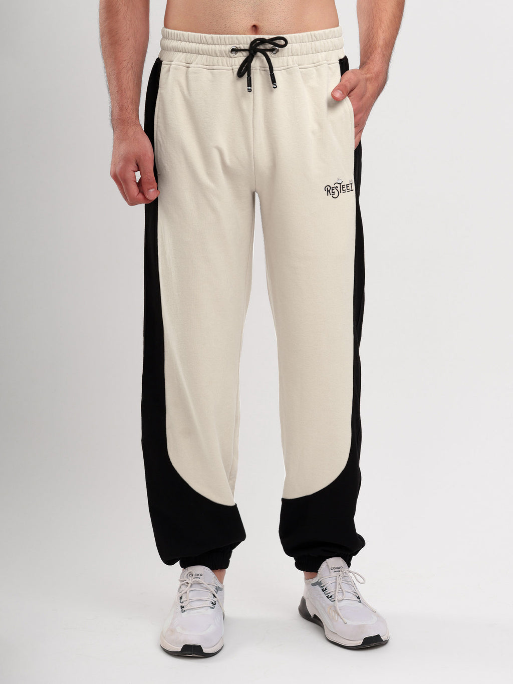 Men's Regular Fit Cotton Blend Track Pant with Side Panel Design, Elastic Waist & Drawstring