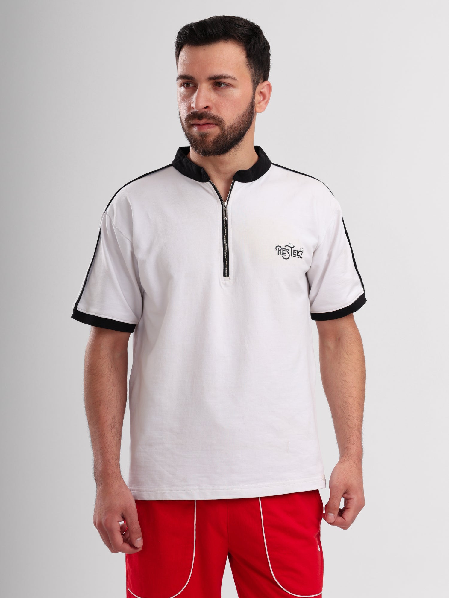 Men's Premium Half Zip Polo T-Shirt with Back Graphic Print
