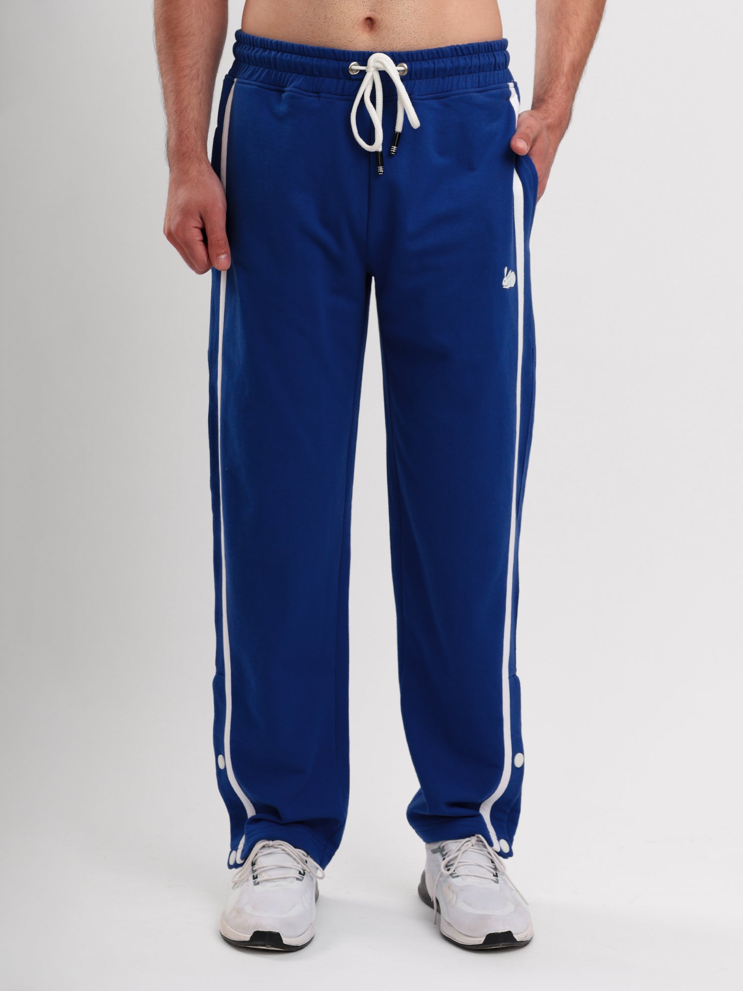 Men's Regular Fit Athletic Track Pant with Side Stripe, Snap Button Hem & Drawstring Waist