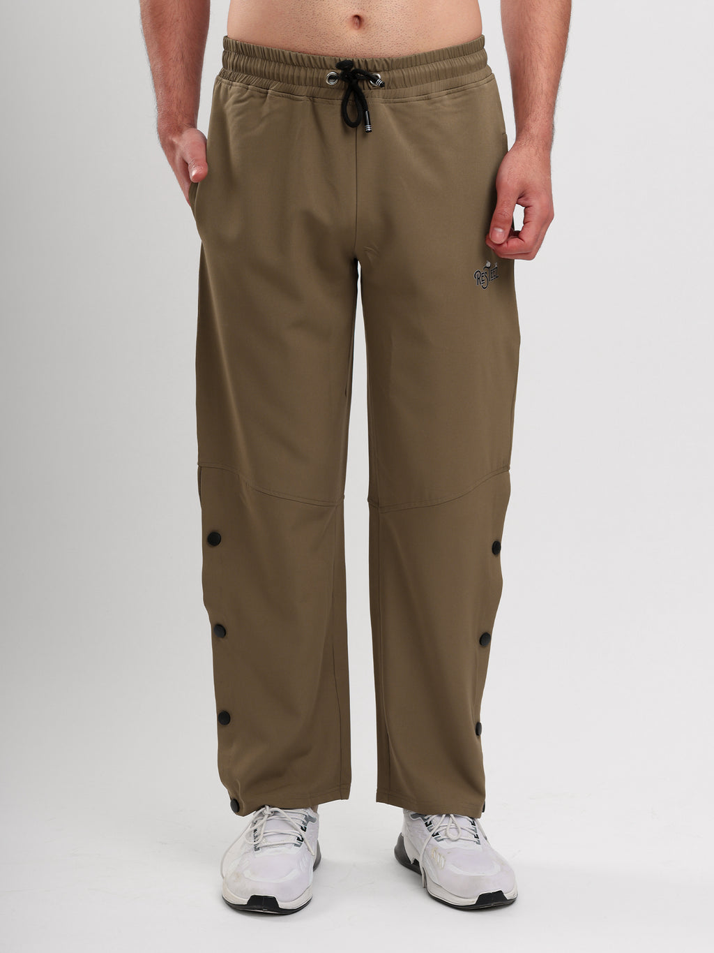 Men's Regular Fit Snap Button Track Pant with Elastic Waist, Drawstring & Straight Leg Design