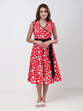 Women's Polka Dot Sleeveless Wrap Midi Dress with Waist Tie Elegant Casual Fit