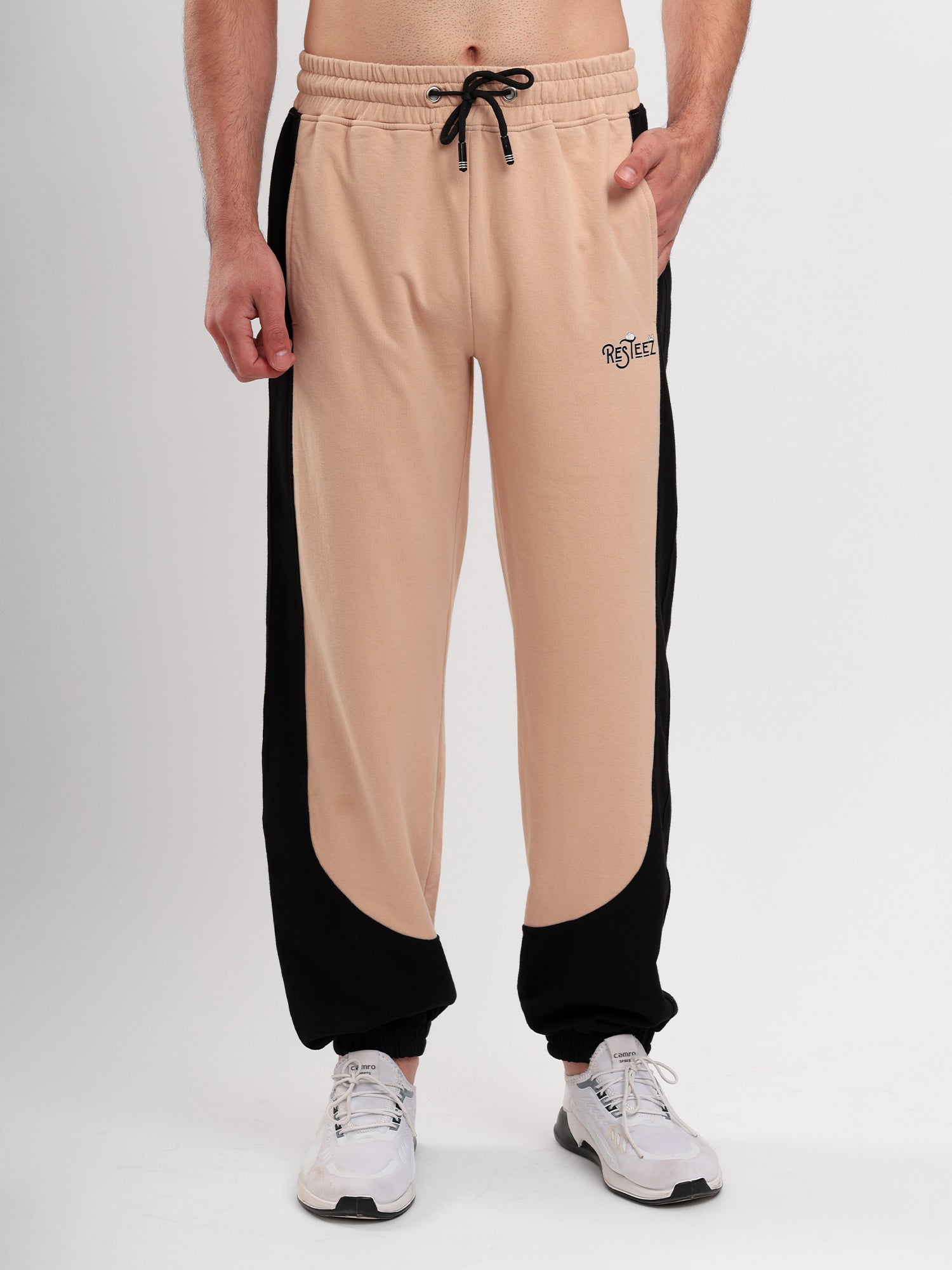 Men's Regular Fit Cotton Blend Track Pant with Side Panel Design, Elastic Waist & Drawstring