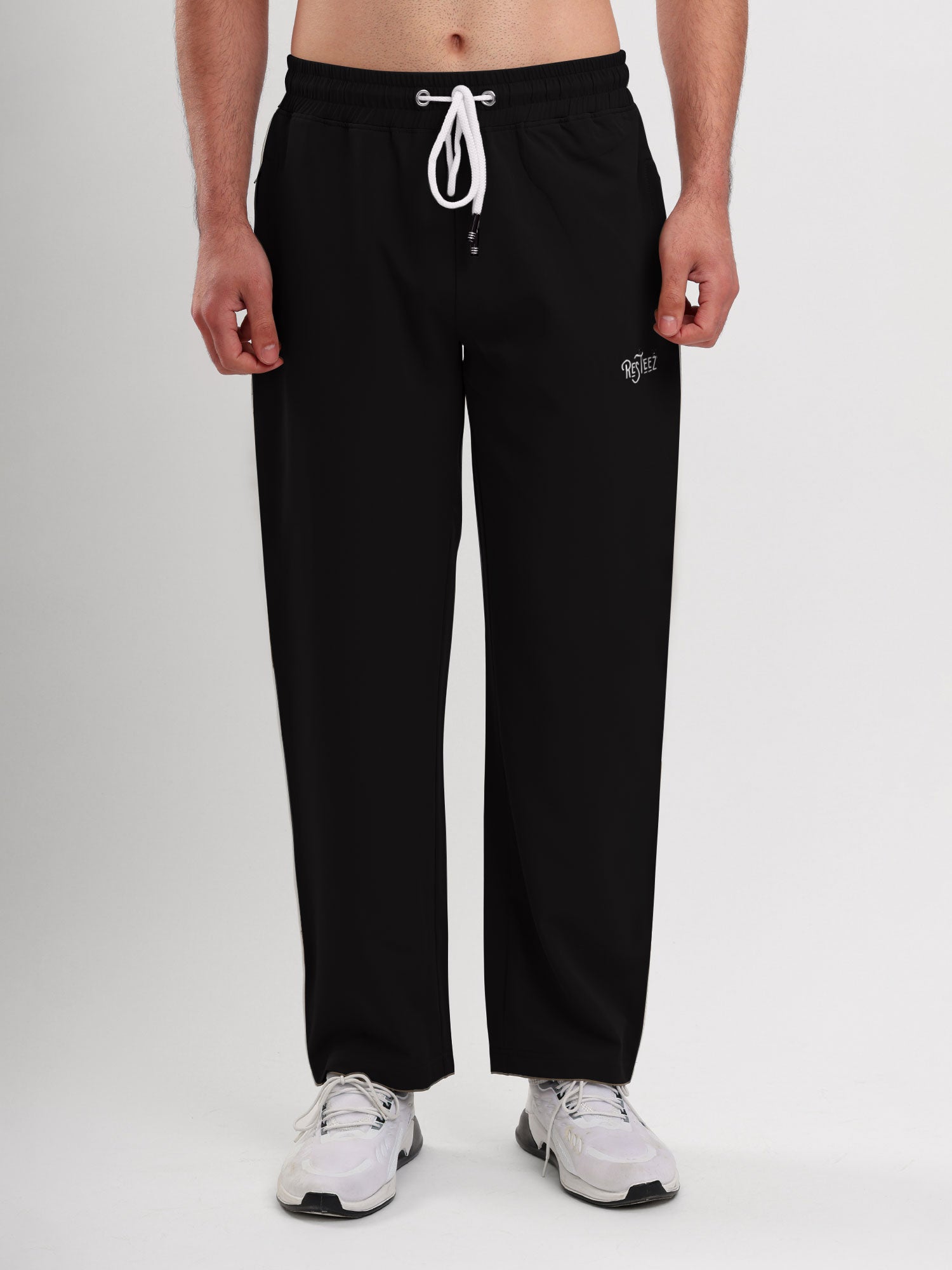 Men's Premium Straight Fit Track Pants with Zipper Pockets & Drawstring Waist