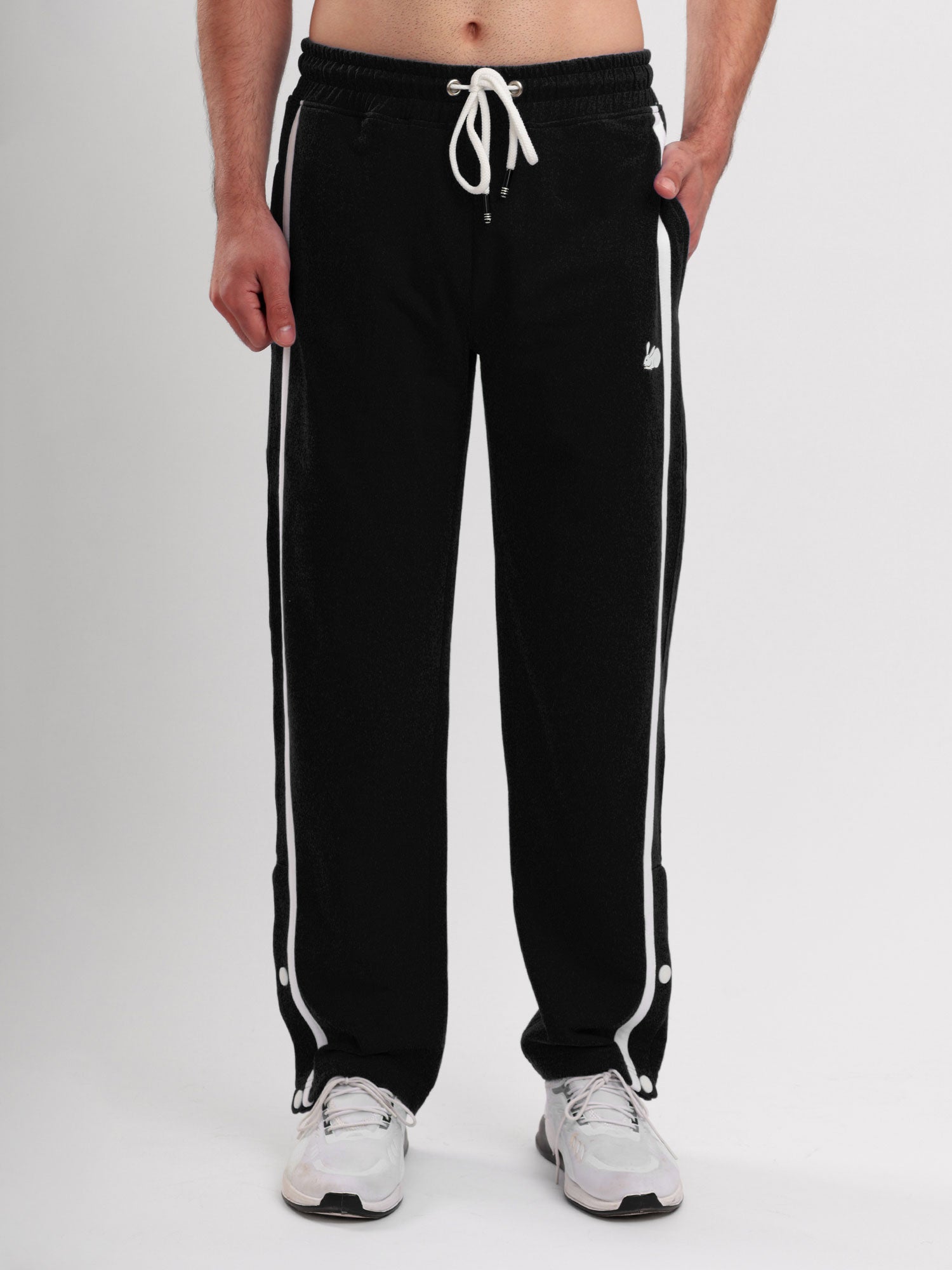 Men's Regular Fit Athletic Track Pant with Side Stripe, Snap Button Hem & Drawstring Waist
