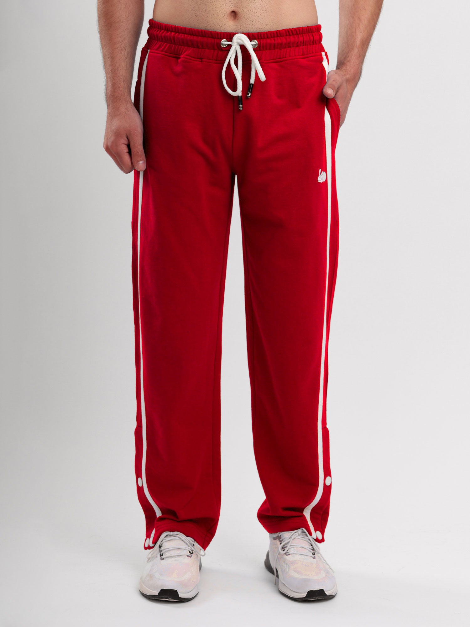 Men's Regular Fit Athletic Track Pant with Side Stripe, Snap Button Hem & Drawstring Waist
