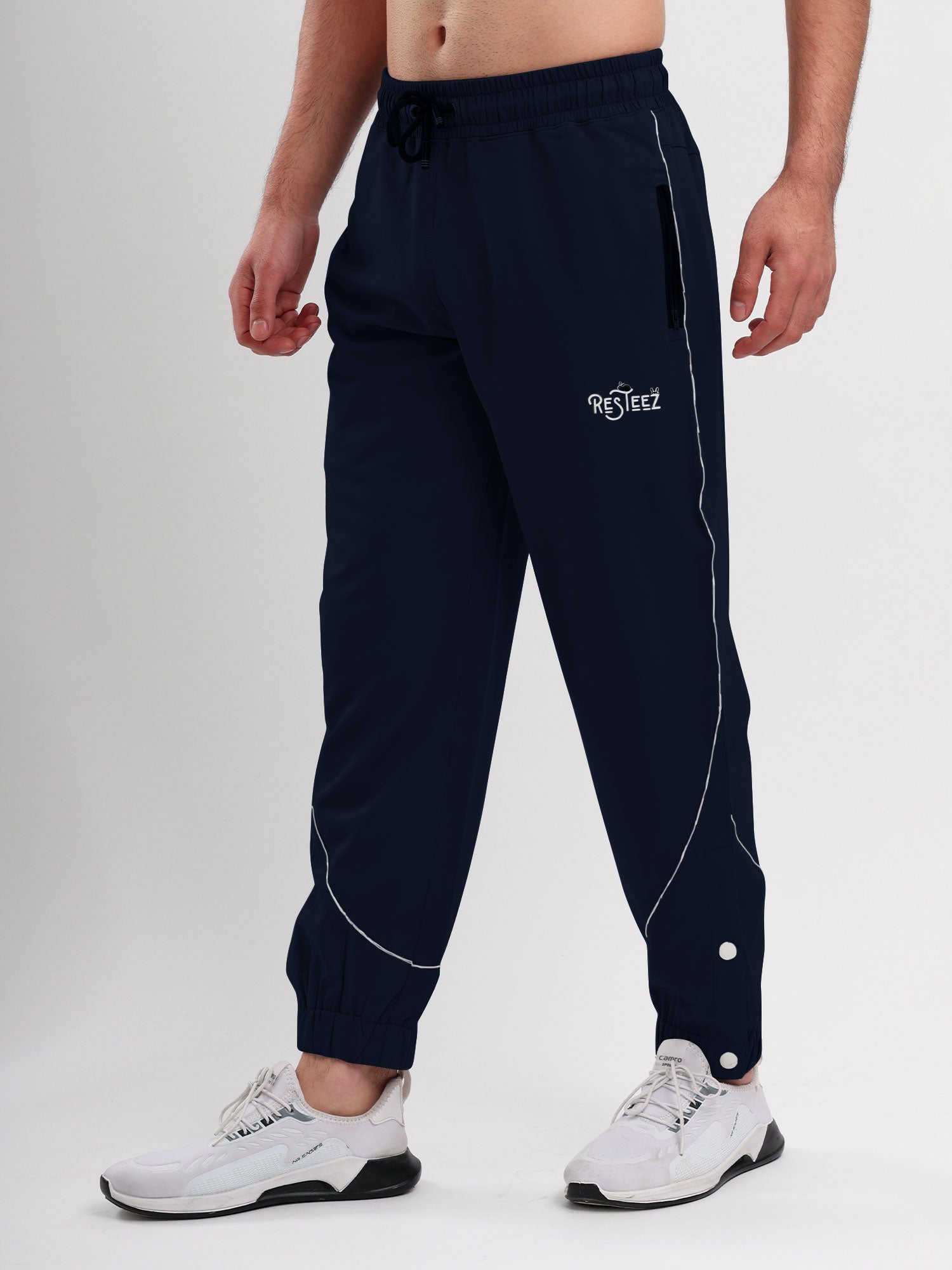 Men Active Jogger Track Pant with Reflective Piping Elastic Cuff and Zip Pockets