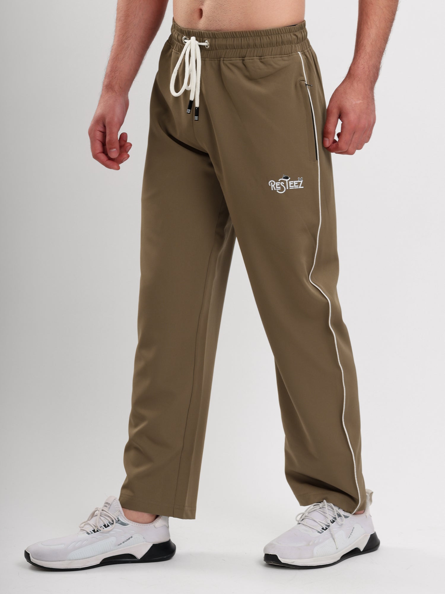 Men's Premium Straight Fit Track Pants with Zipper Pockets & Drawstring Waist