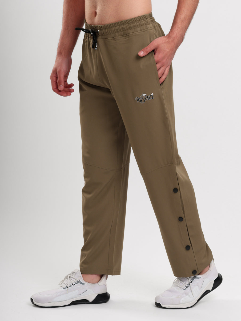 Men's Regular Fit Snap Button Track Pant with Elastic Waist, Drawstring & Straight Leg Design