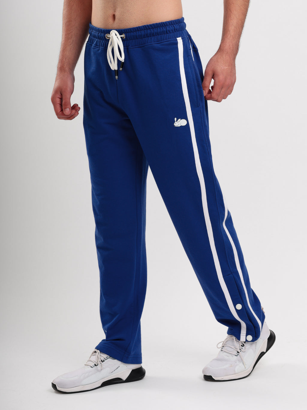 Men's Regular Fit Athletic Track Pant with Side Stripe, Snap Button Hem & Drawstring Waist
