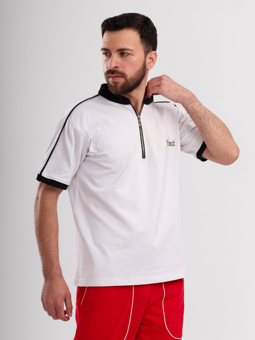 Men's Premium Half Zip Polo T-Shirt with Back Graphic Print